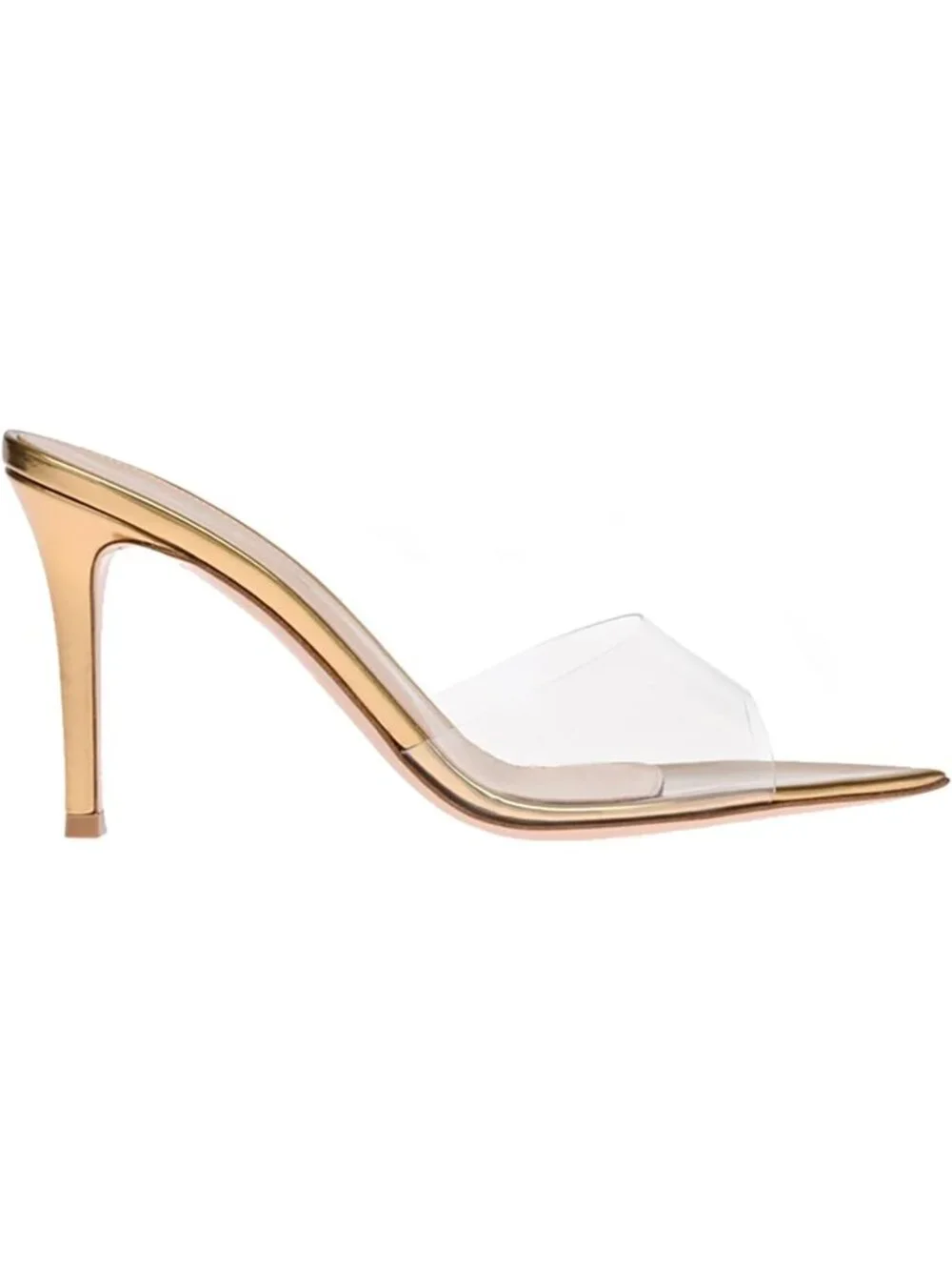 Women's Gold Clear Pointed Open Toe Stiletto Heel Slide Sandals Transparent